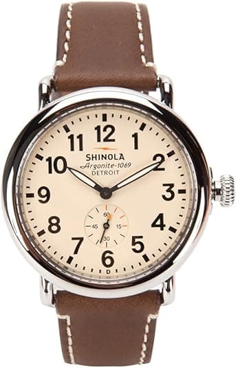Shinola Runwell 41mm Cream Dial/Dark Brown Leather S0110000110 Cream/Dark Brown : Clothing