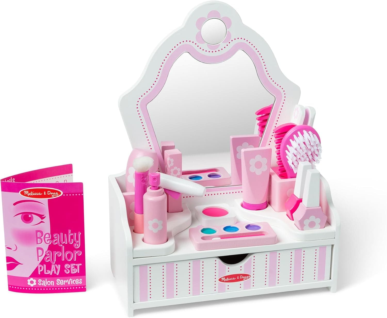 Melissa & Doug Wooden Beauty Salon Play Set, 18-Piece Vanity 