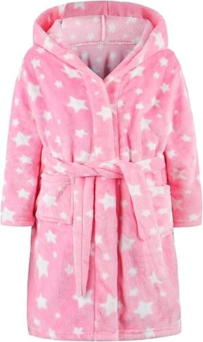 Girls Fleece Hooded Robes, Kids Soft Premium Fuzzy Bathrobe for Gifts, 2-12 Years