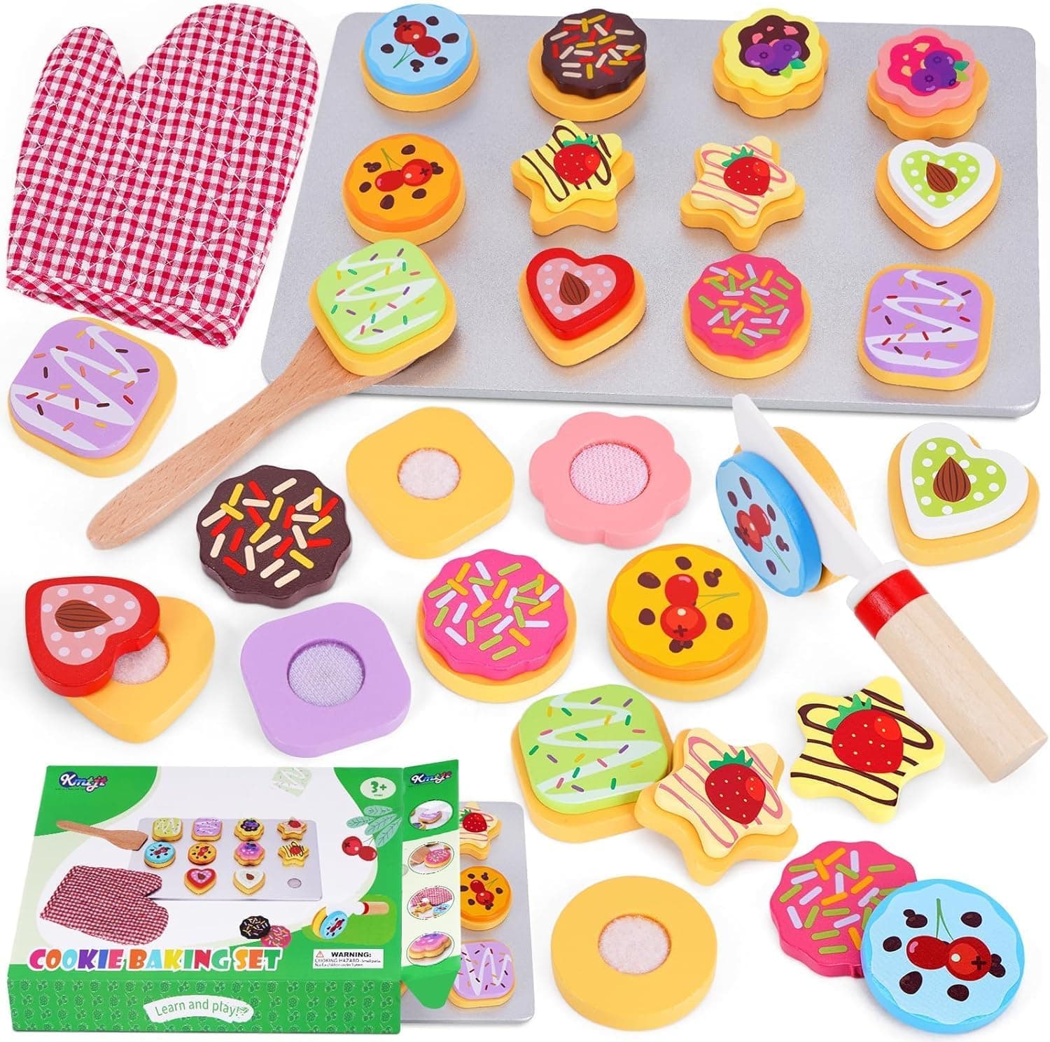 Slice and Bake Wooden Cookie Play Food Set for Kids Kitchen - Toy Food Accessories